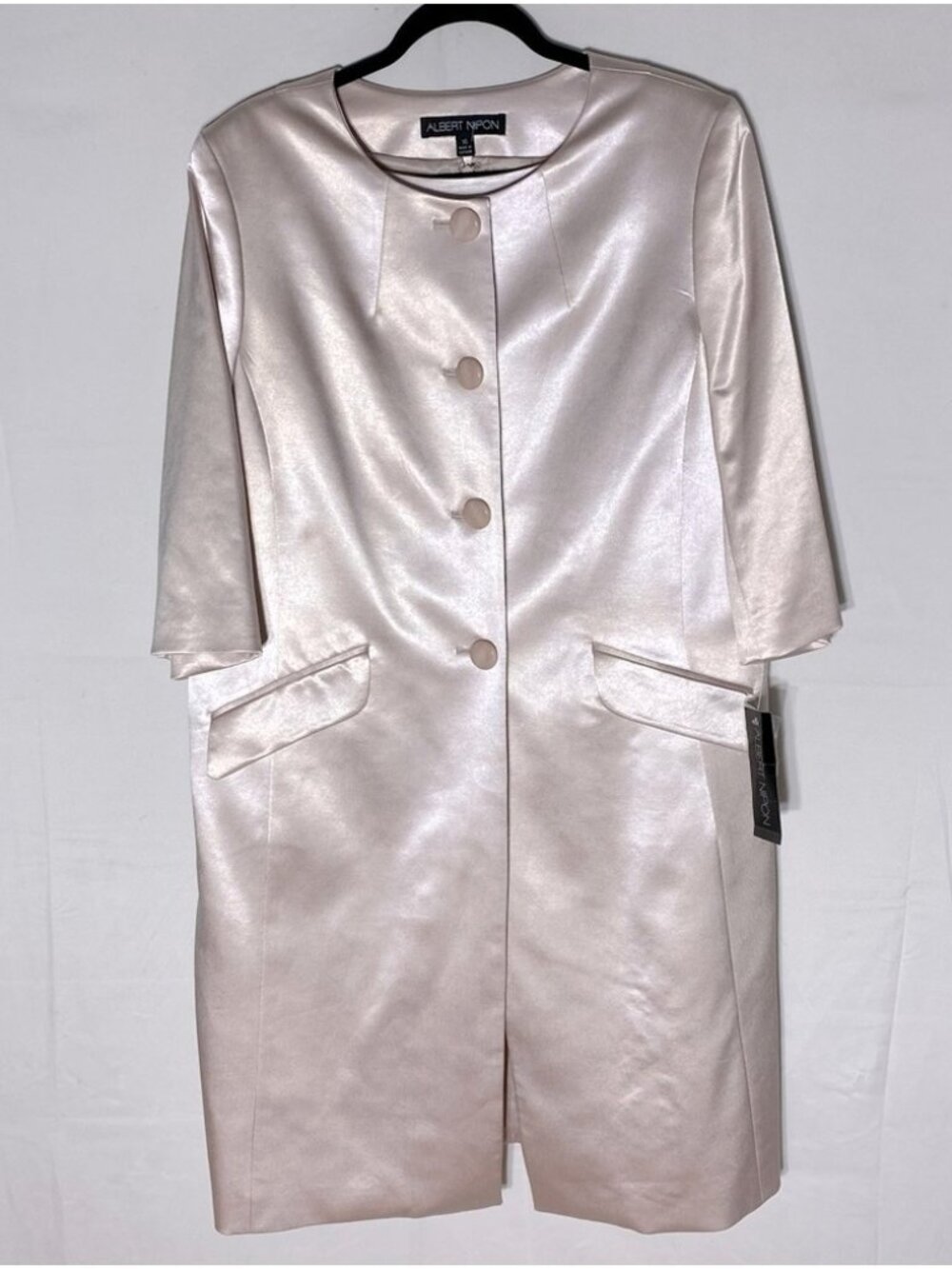 Albert Nipon Champagne Blush Knee Length Sleeveless Dress W Matching Overcoat 16